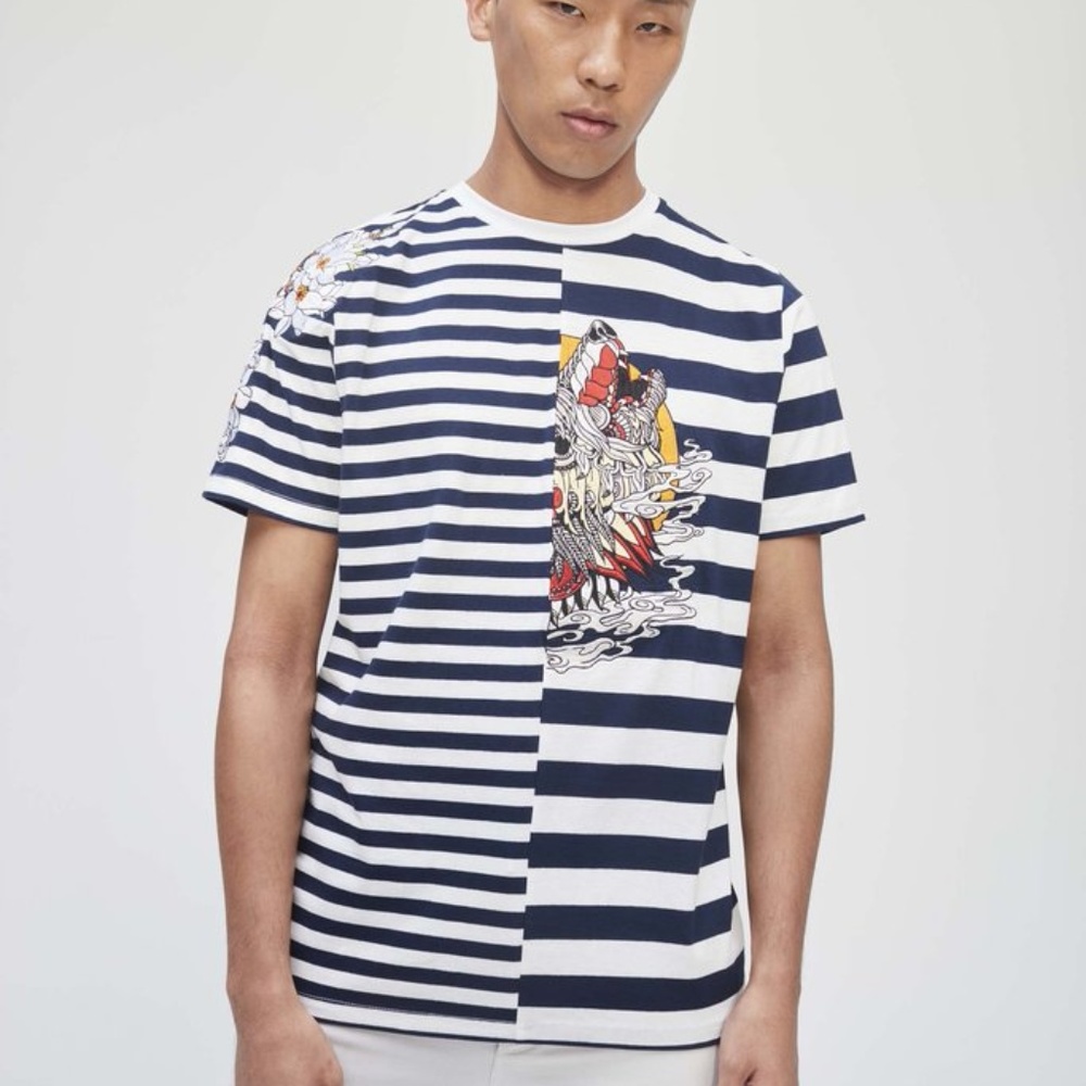 KITE Wolf Embroidered Striped Tee in Blue